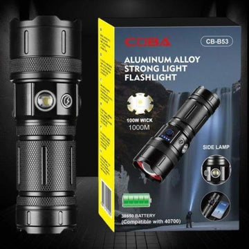 COBA CB-B51 Aluminum Alloy Powerful LED Flashlight, 100W Wick, 1000M Long Distance Waterproof Torch for Camping, Emergency & Outdoor Use